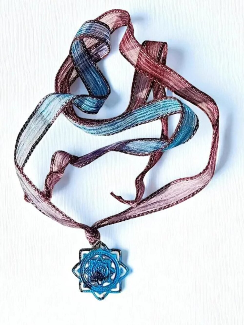 Unique Purple & Blue Bohemian Multi Layered Silk Wrap Ribbon Bracelet